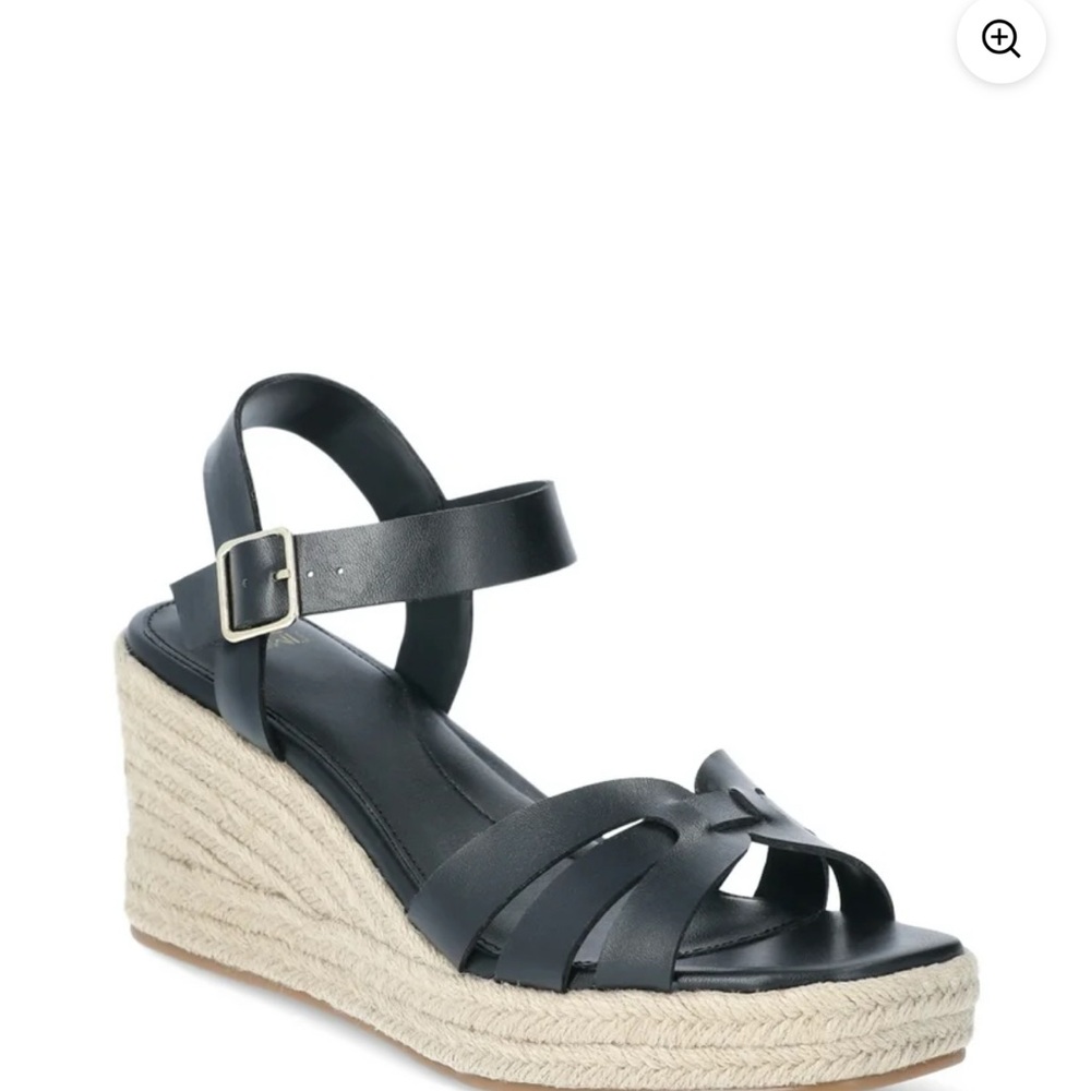 Time and Tru Black Espadrille Wedges with Ankle Strap